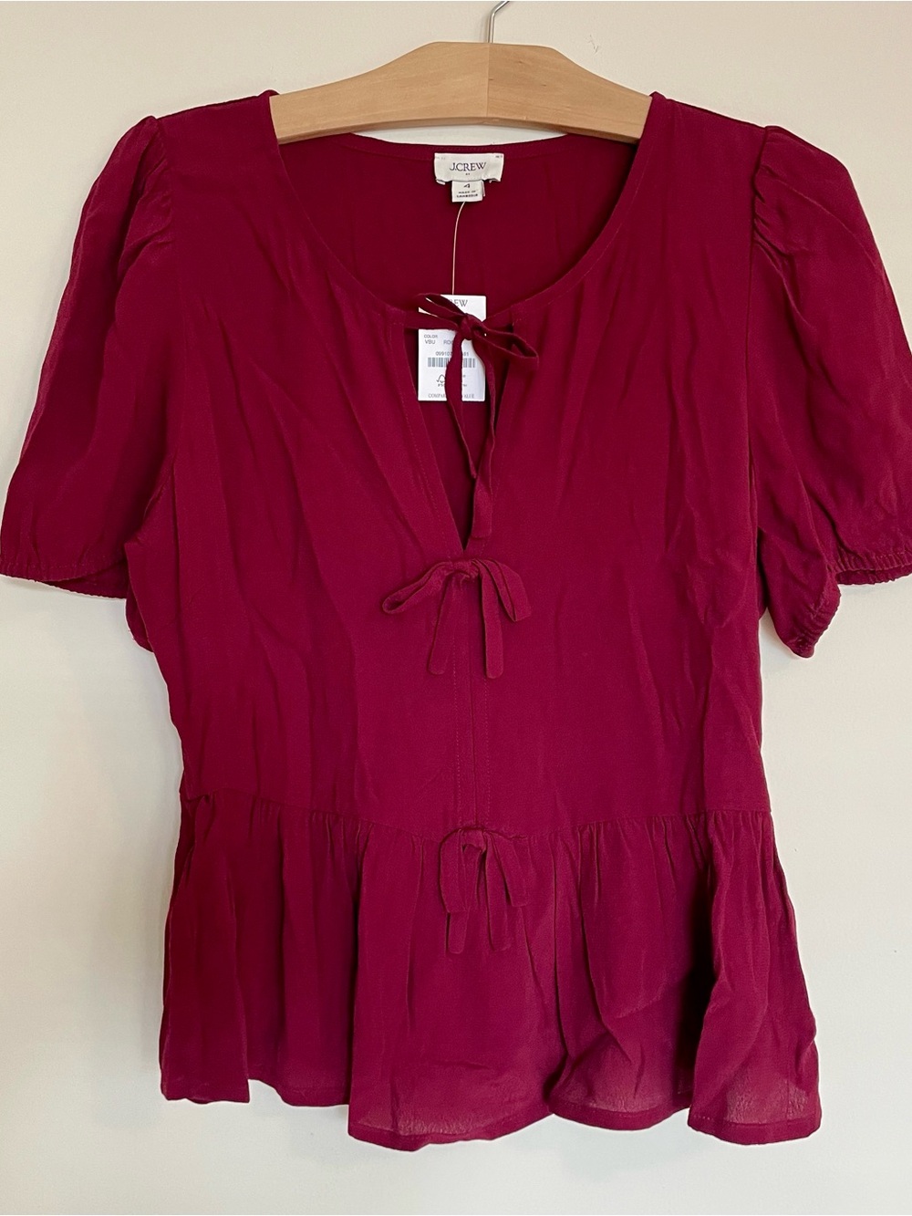 J. Crew Women's Berry Tie-Front Peplum Blouse